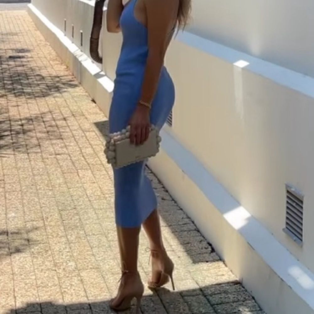 Blue knit mini dress